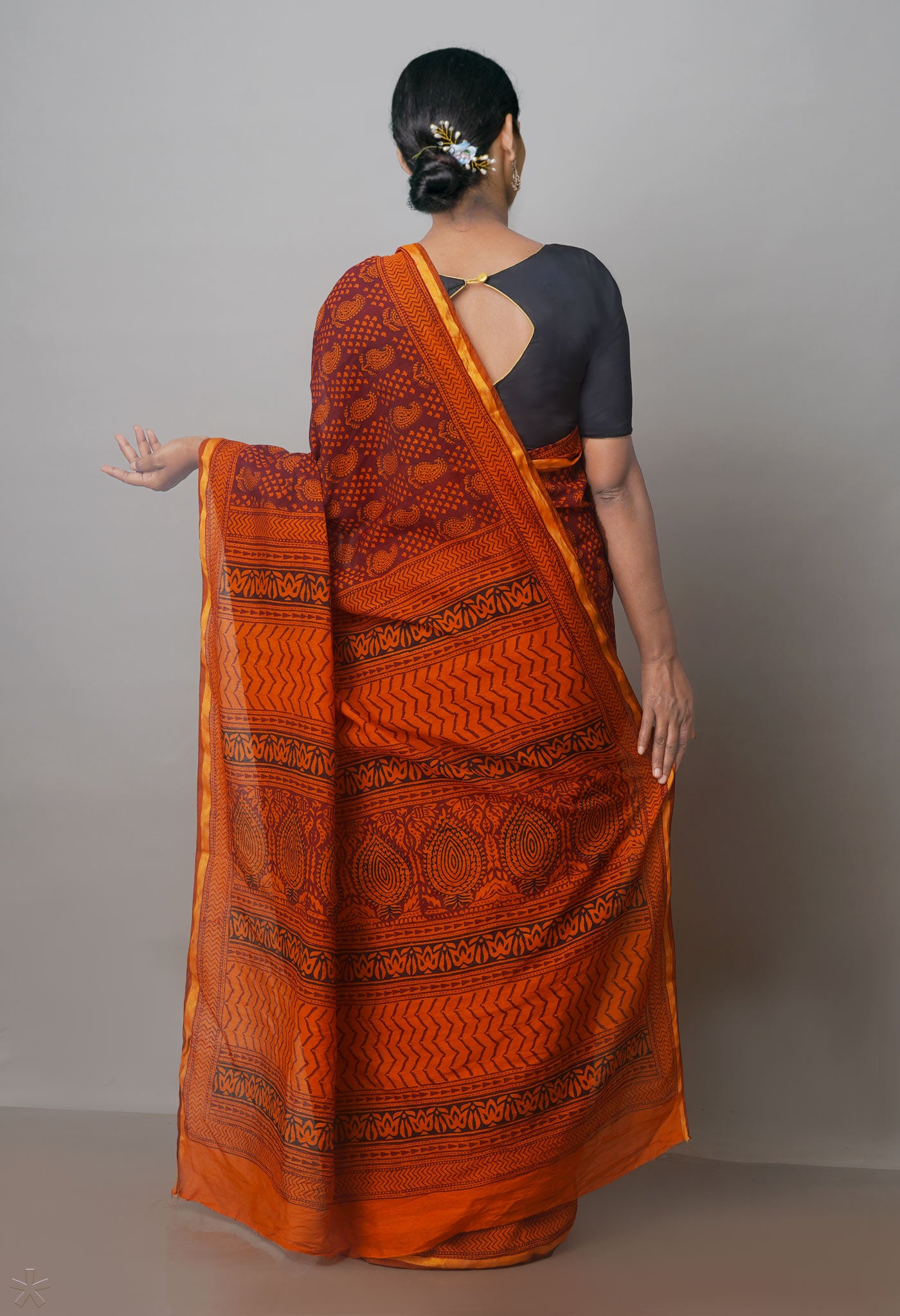 Brown Art Chanderi Bagh Printed Cotton Saree