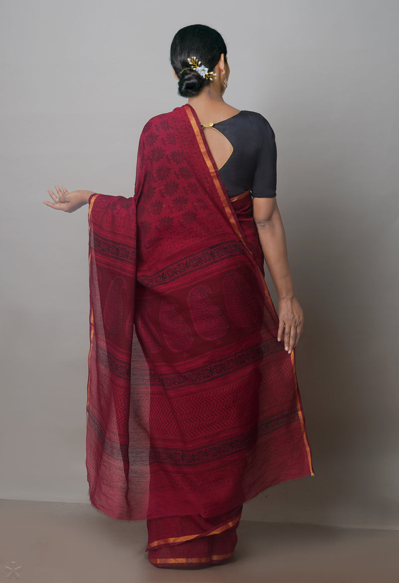 Rosewood Art Chanderi Bagh Printed Cotton Saree-UNM70877
