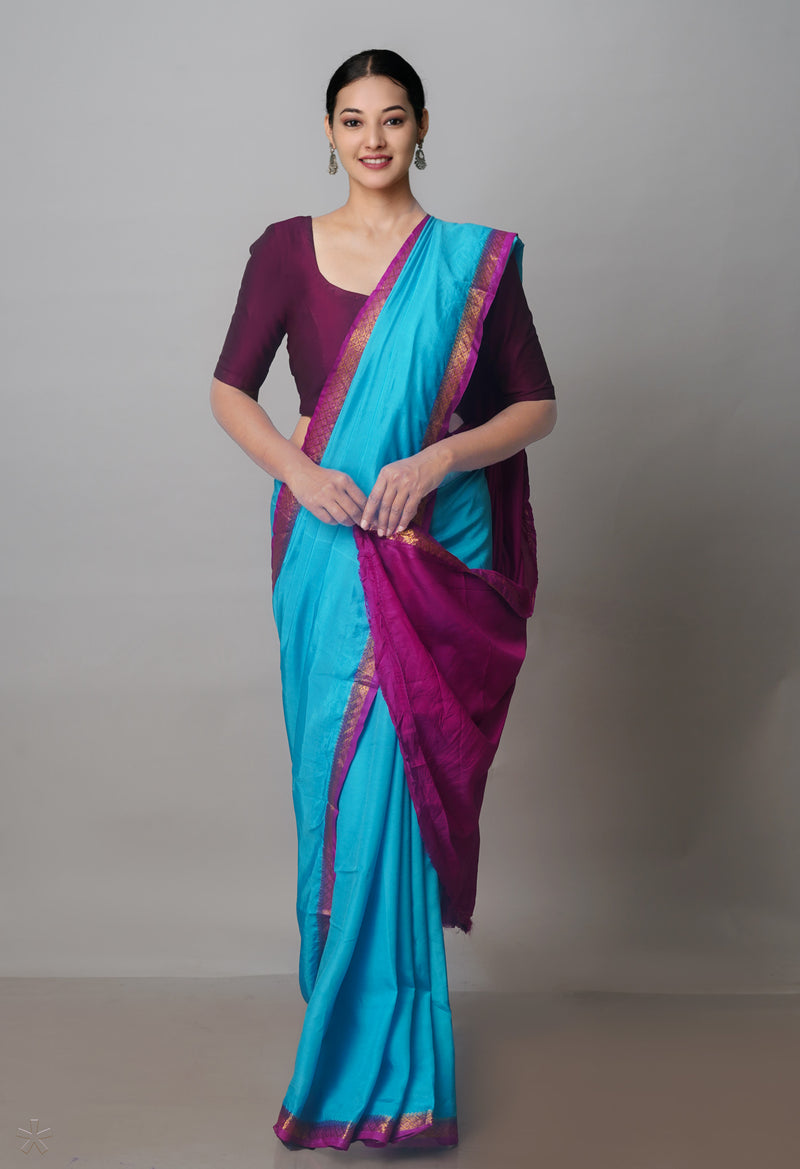 Blue Mangalagiri Silk Saree-UNM70895