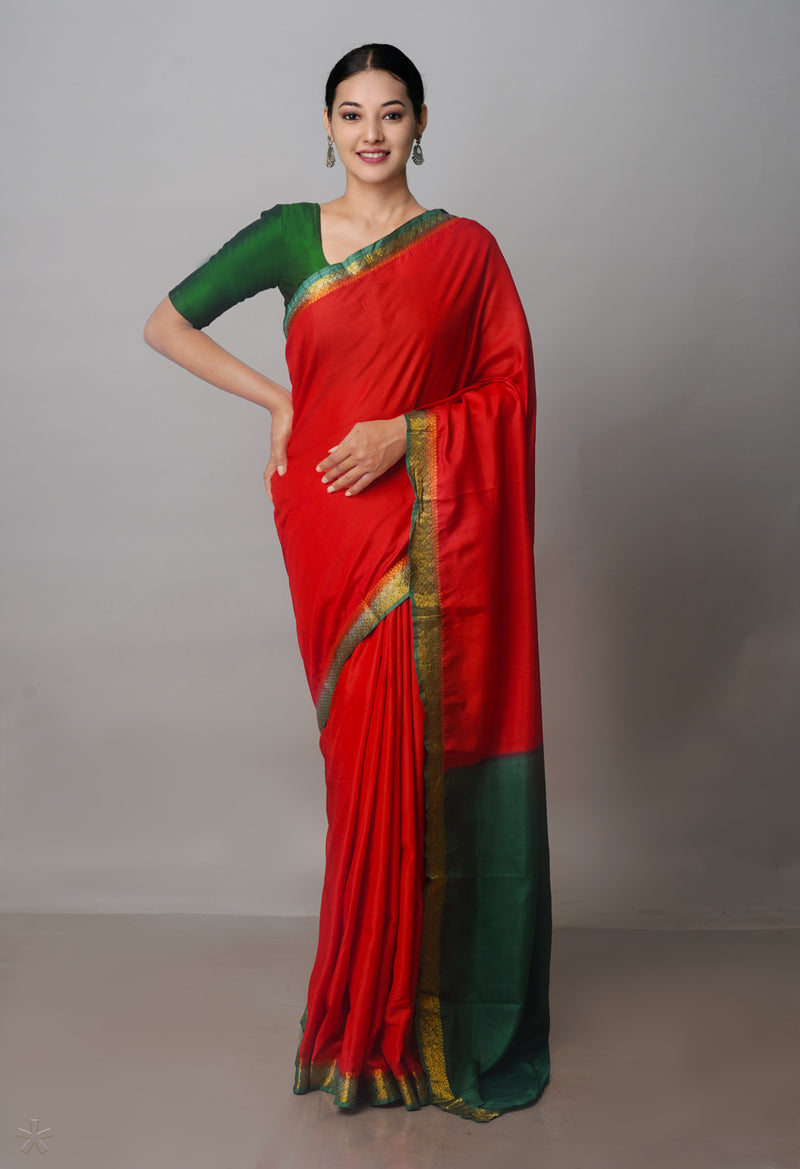 Red Mangalagiri Silk Saree-UNM70899