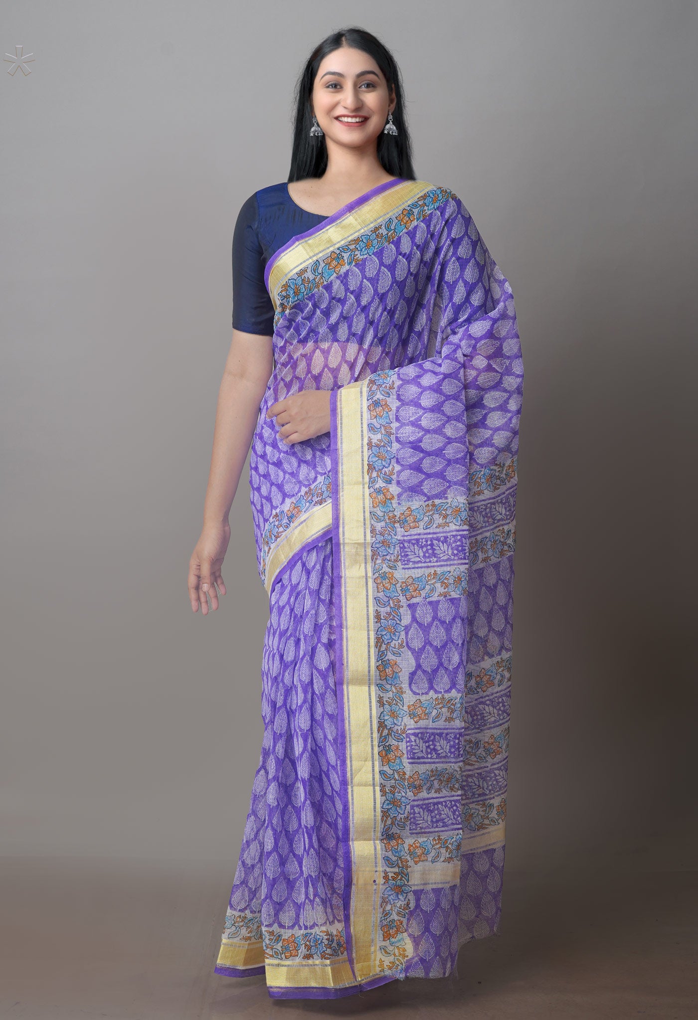 Violet Block Printed Kota Saree-UNM70923