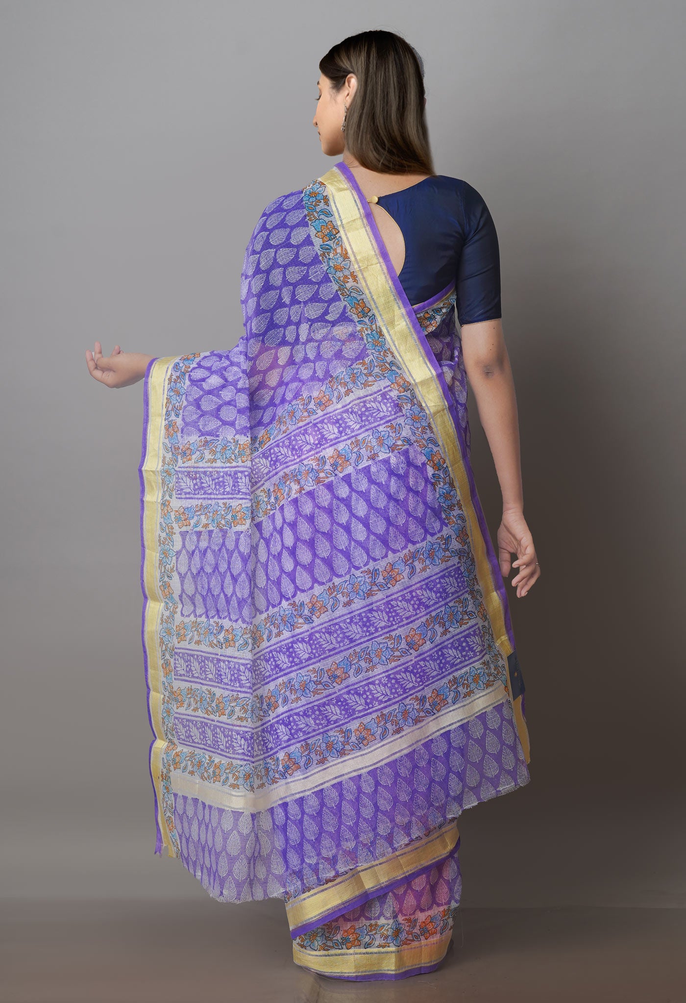 Violet Block Printed Kota Saree-UNM70923