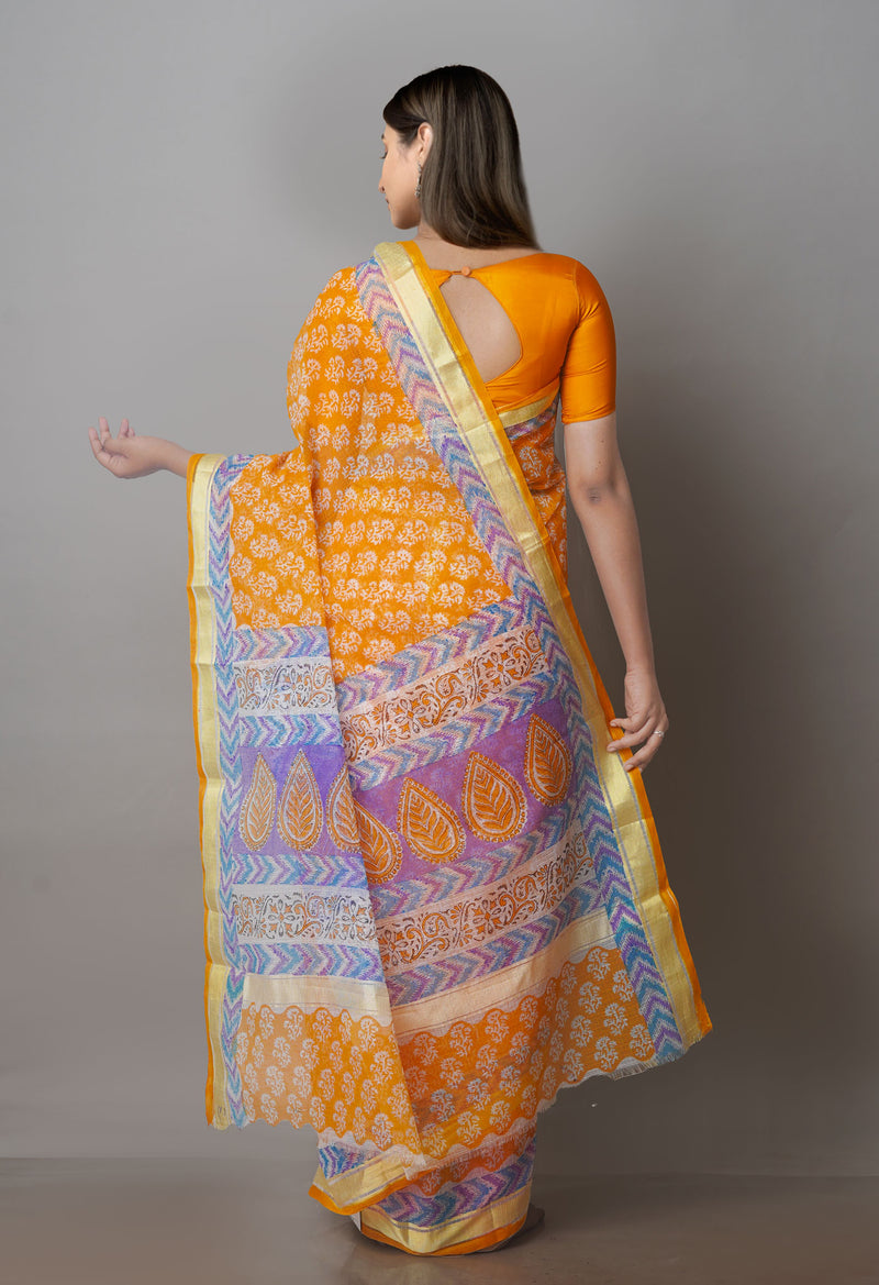 Orange Block Printed Kota Saree-UNM70932