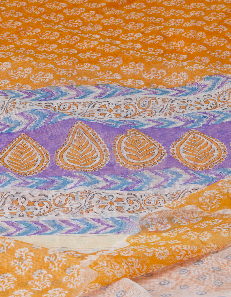 Orange Block Printed Kota Saree-UNM70932