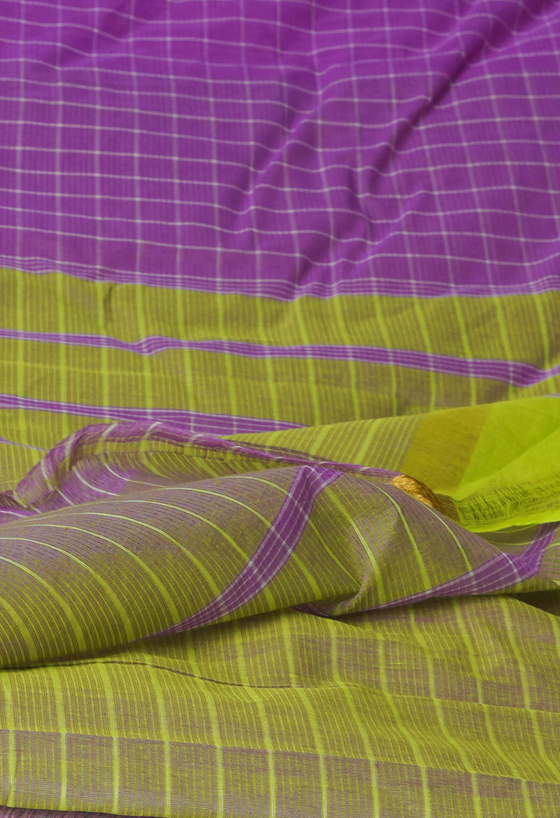 Violet Pure Handloom Mangalagiri Cotton Saree-UNM70956