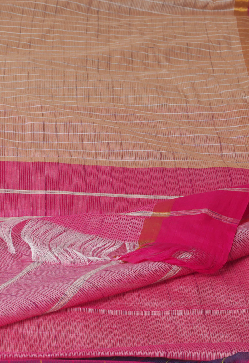 Cream Pure Handloom Mangalagiri Cotton Saree-UNM70968