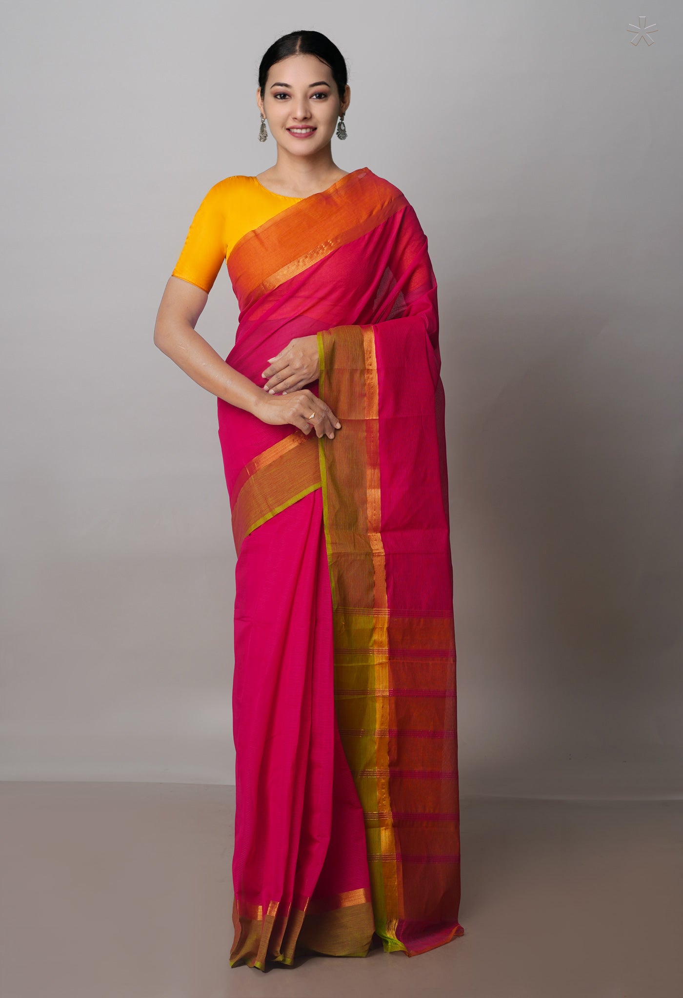 Pink Pure Handloom Mangalagiri Cotton Saree-UNM70994