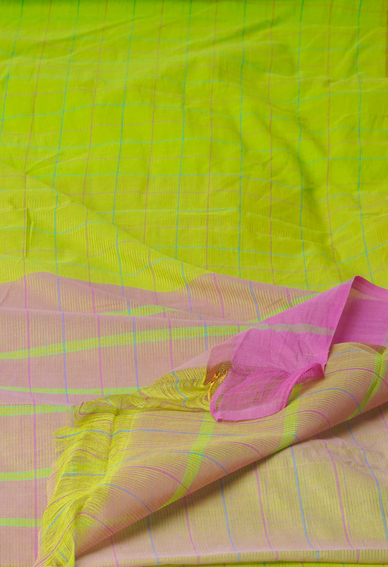 Green Pure Handloom Mangalagiri Cotton Saree-UNM71001