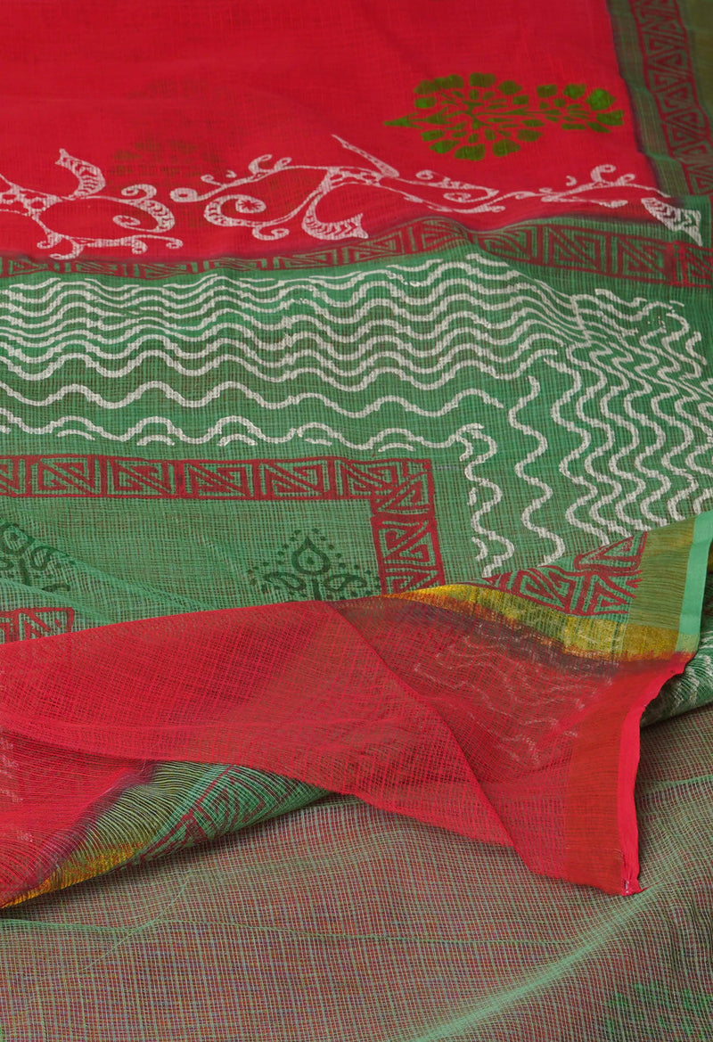 Red Pure Block Printed Kota Cotton Sarees-UNM71066