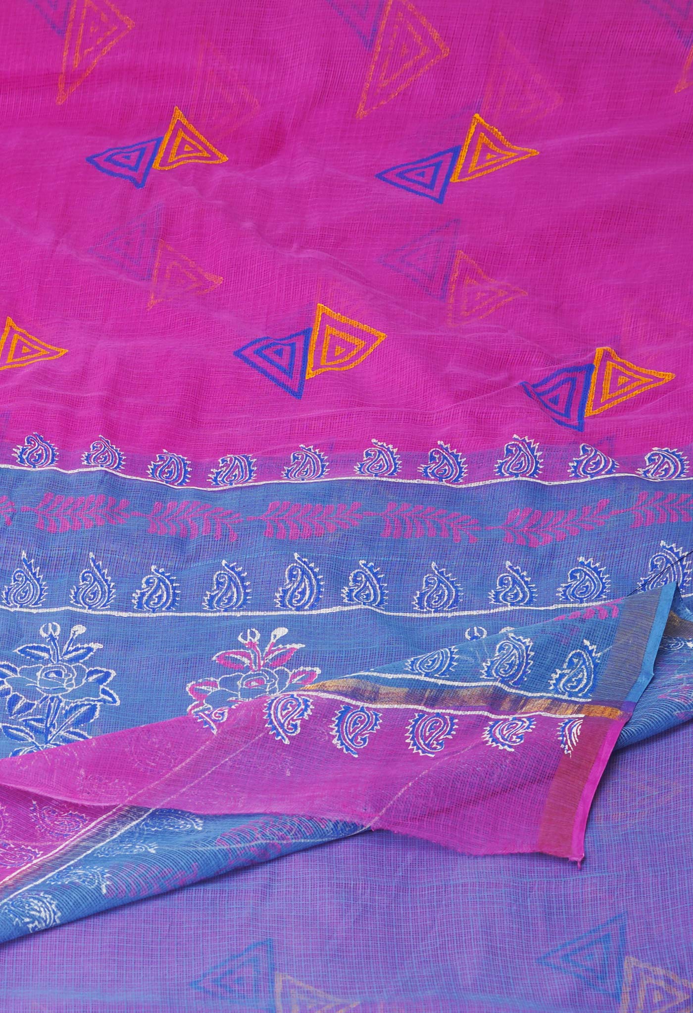 Pink Pure Block Printed Kota Cotton Sarees-UNM71072