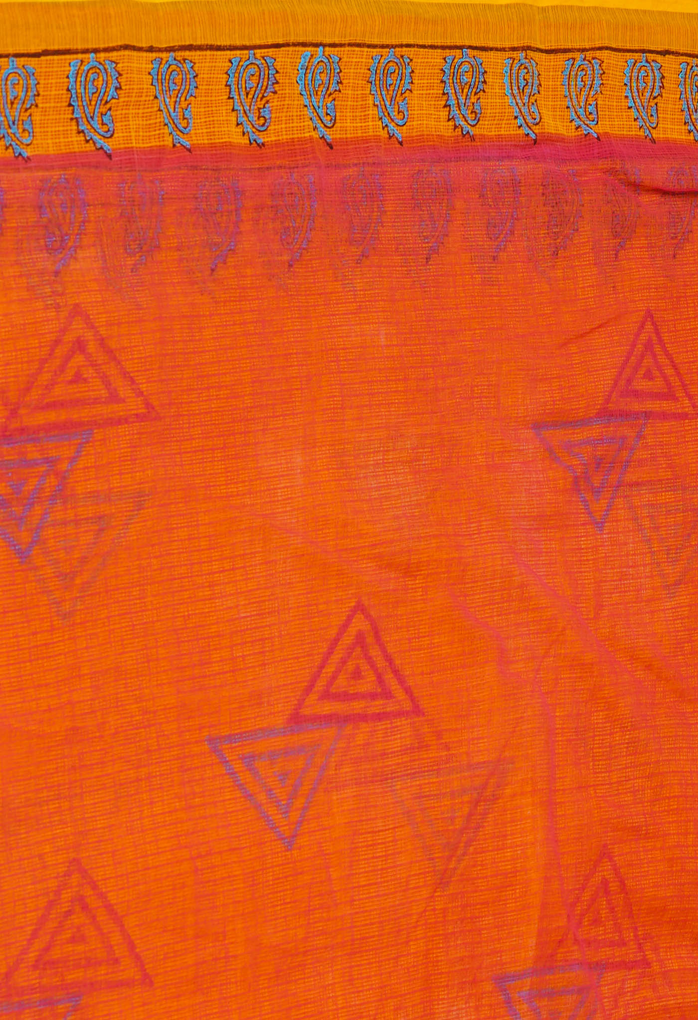 Yellow Pure Block Printed Kota Cotton Sarees-UNM71073