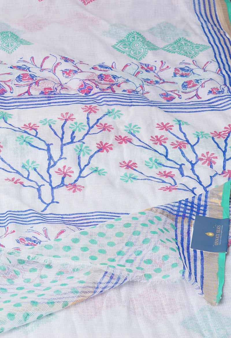 White Pure Block Printed Kota Cotton Sarees-UNM71076