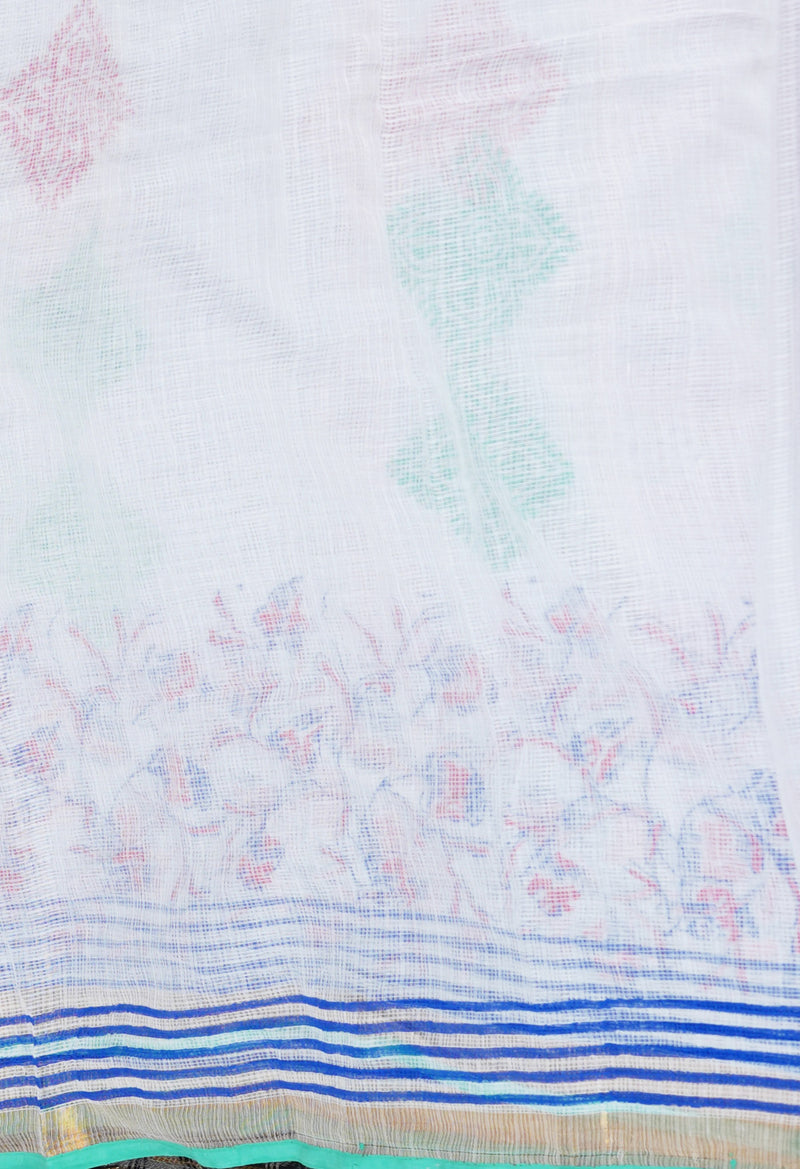 White Pure Block Printed Kota Cotton Sarees-UNM71076