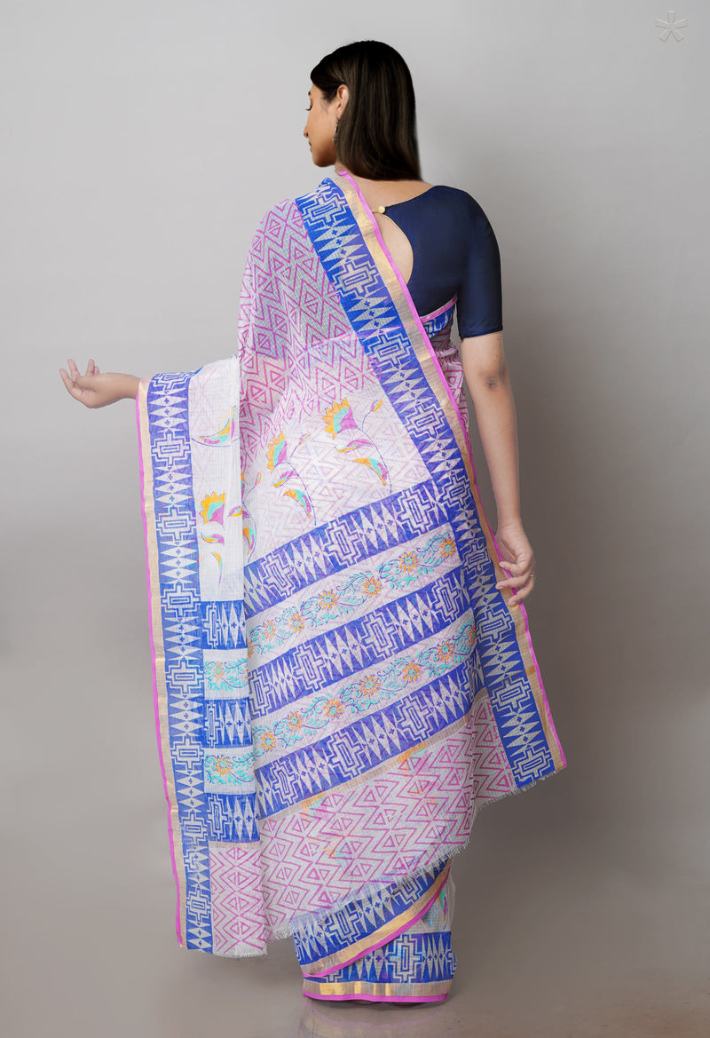 White Pure Block Printed Kota Cotton Sarees-UNM71077
