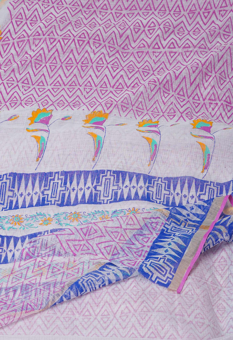White Pure Block Printed Kota Cotton Sarees-UNM71077