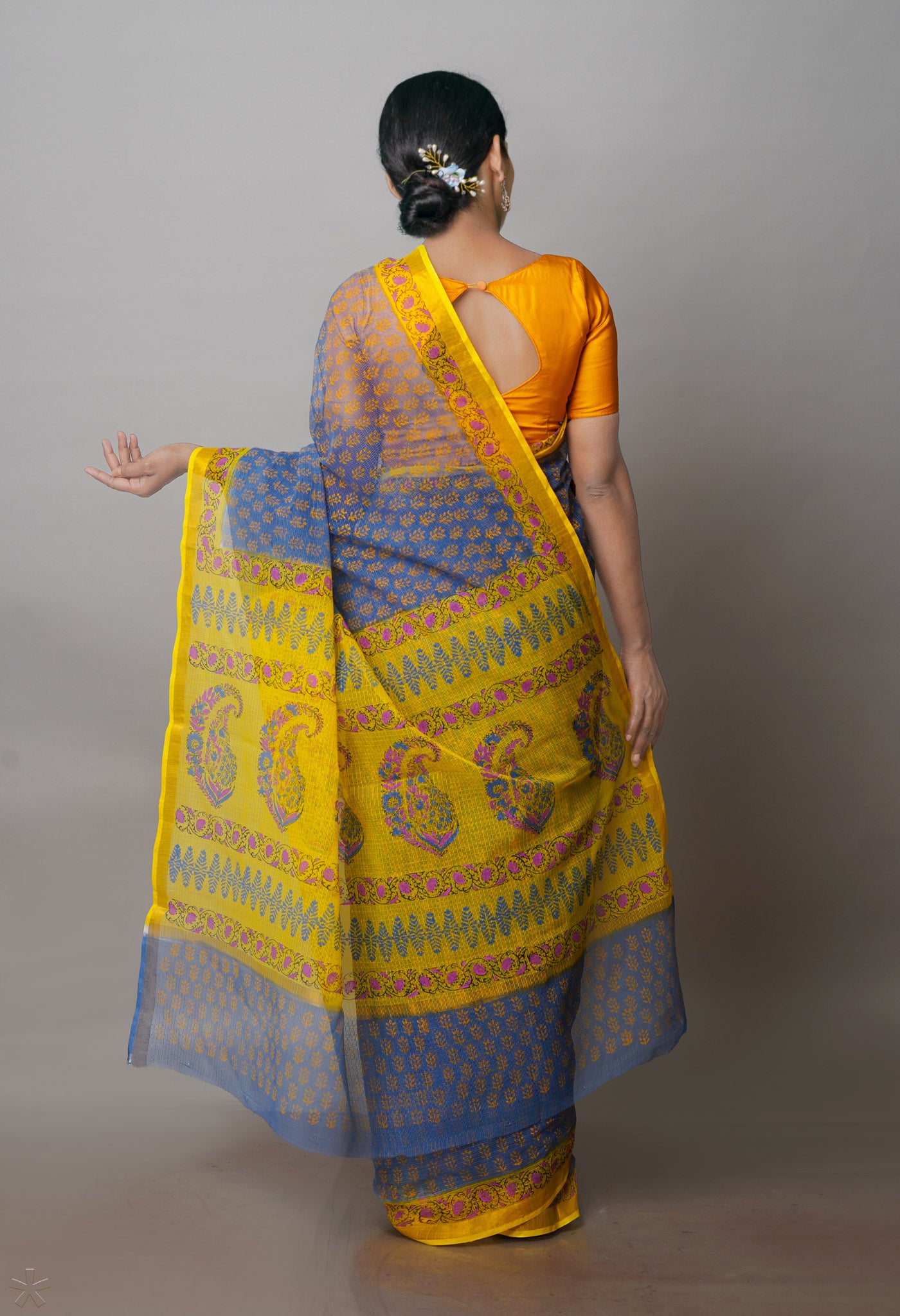 Blue Pure Block Printed Kota Cotton Sarees-UNM71082