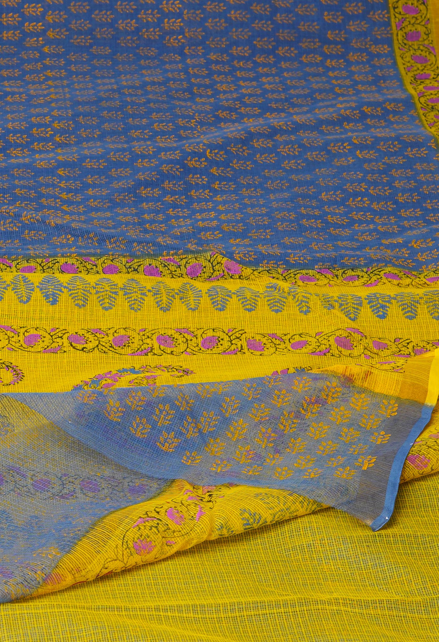 Blue Pure Block Printed Kota Cotton Sarees-UNM71082