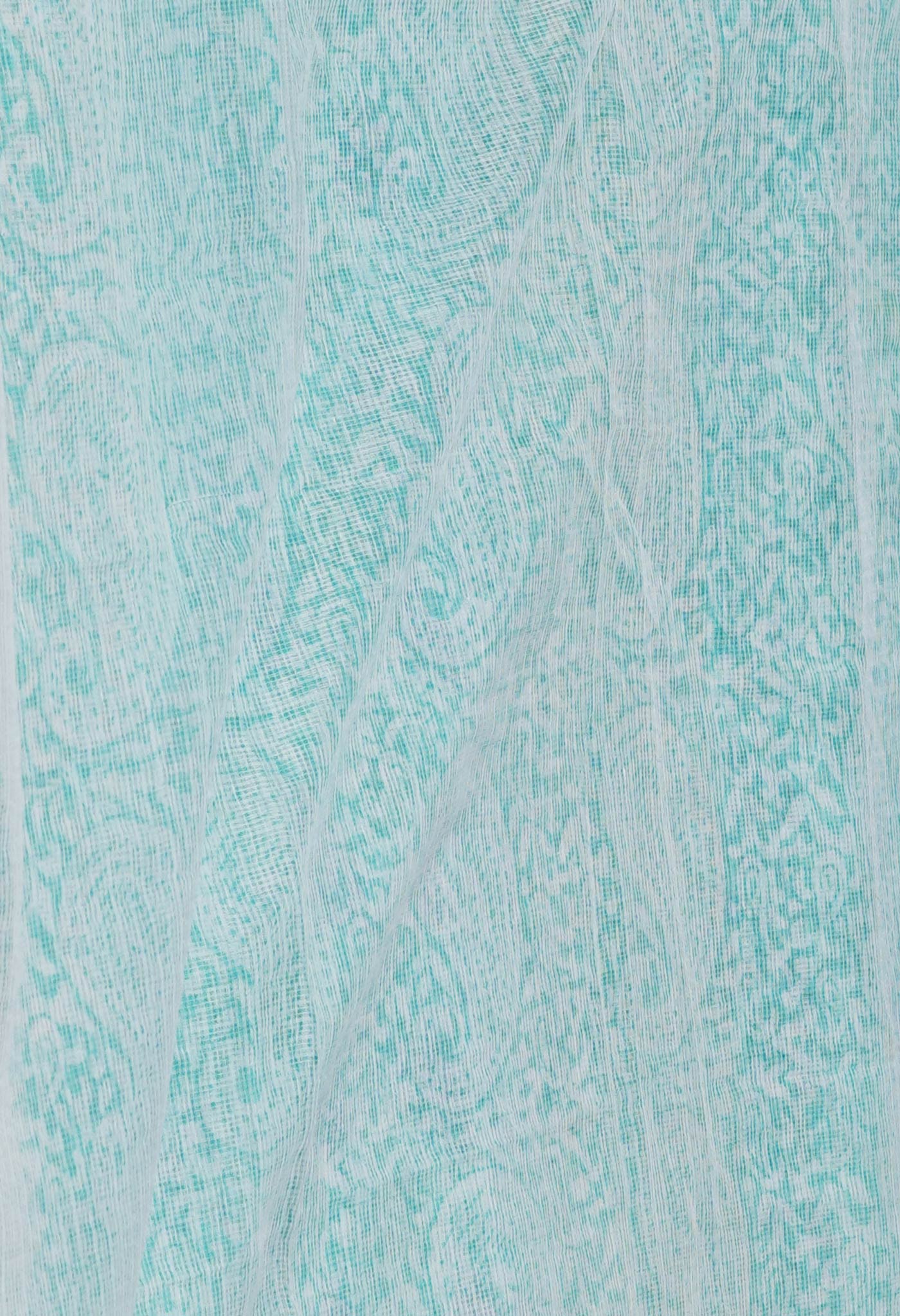 Turquoise Green Pure Block Printed Kota Cotton Saree- UNM71106