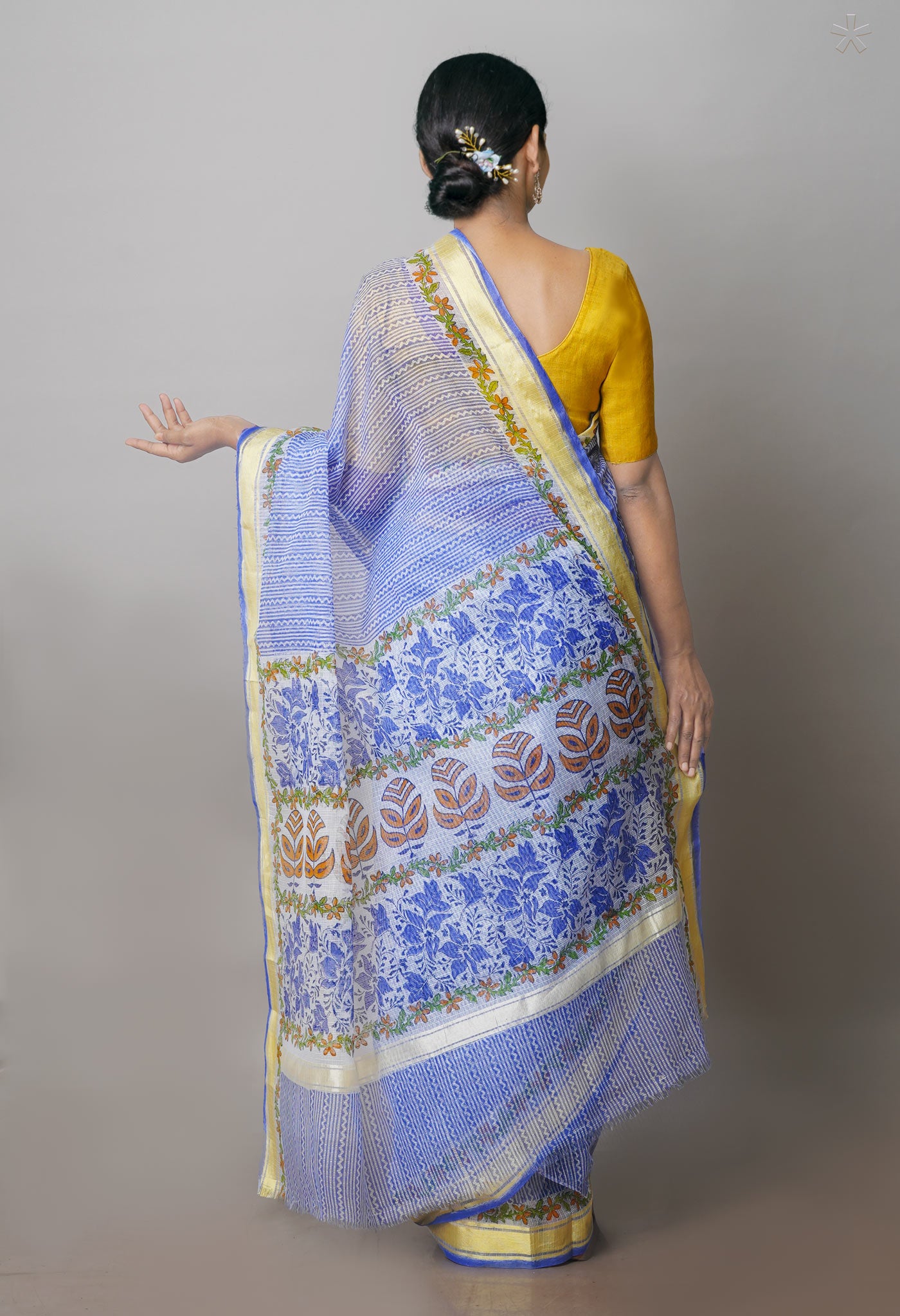 Blue Pure Block Printed Kota Cotton Saree- UNM71110
