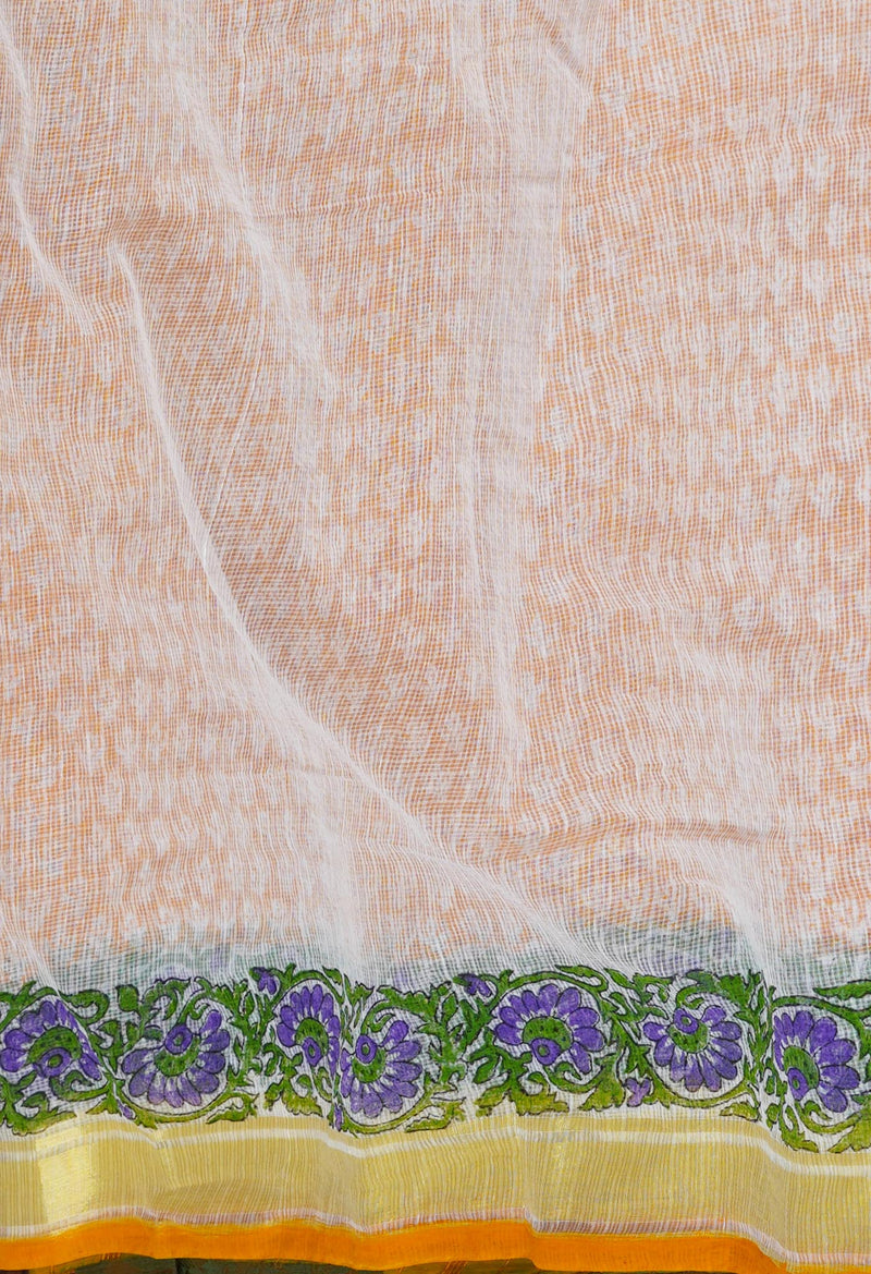 Orange Pure Block Printed Kota Cotton Saree- UNM71136