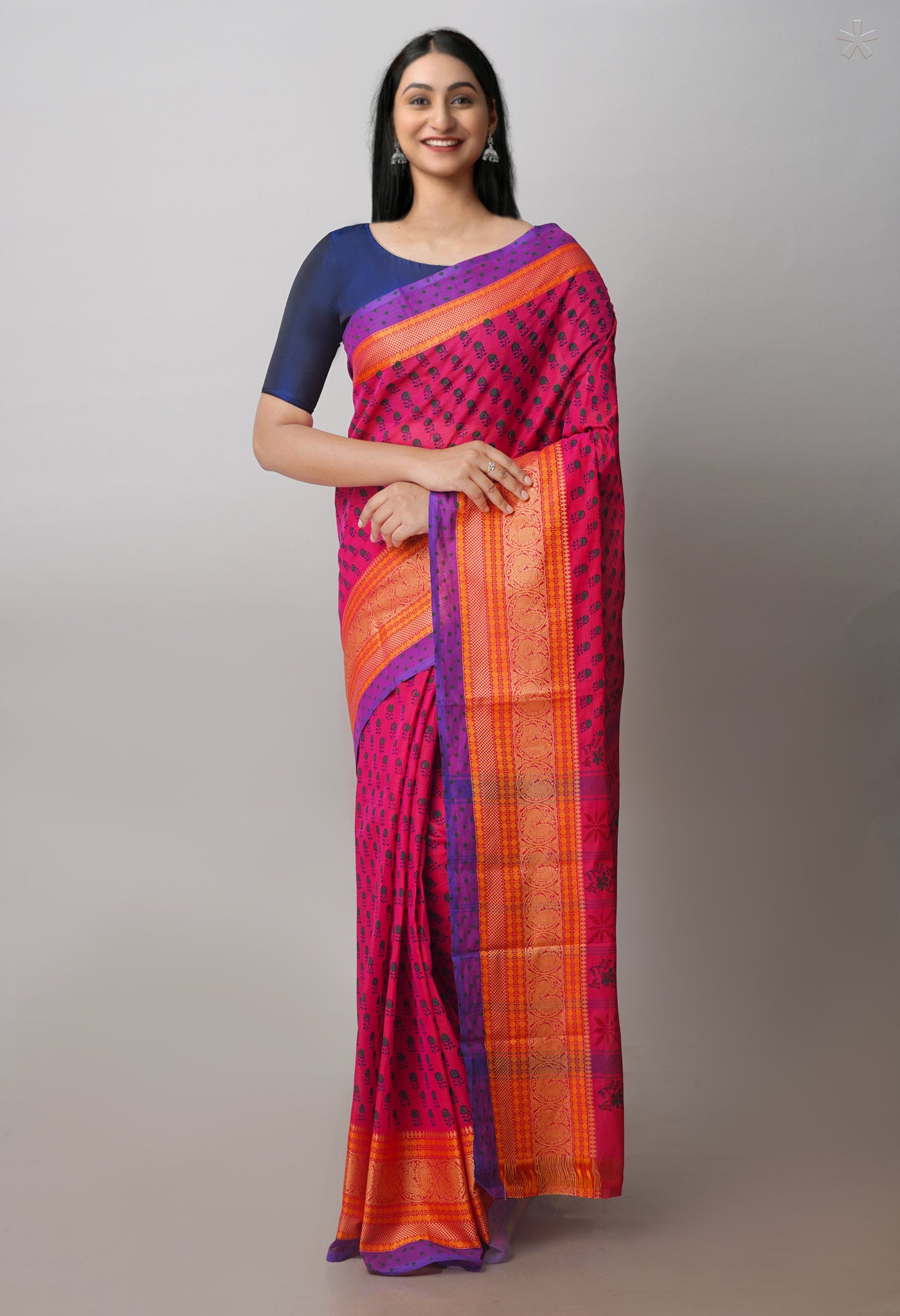 Pink Chettinadu Block Printed Cotton Saree-UNM71147