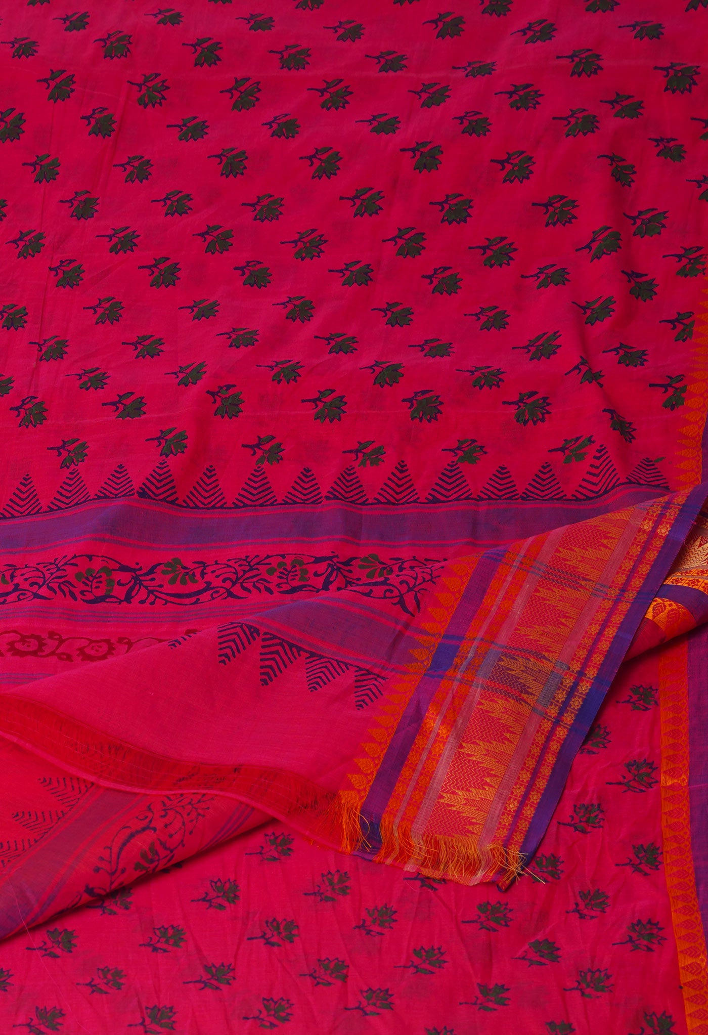 pink Chettinad Block Printed Cotton Saree-UNM71157