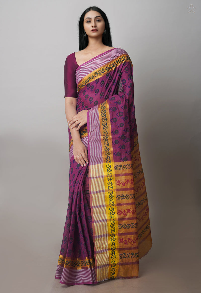 Purple Mangalagiri Cotton Saree-UNM71180
