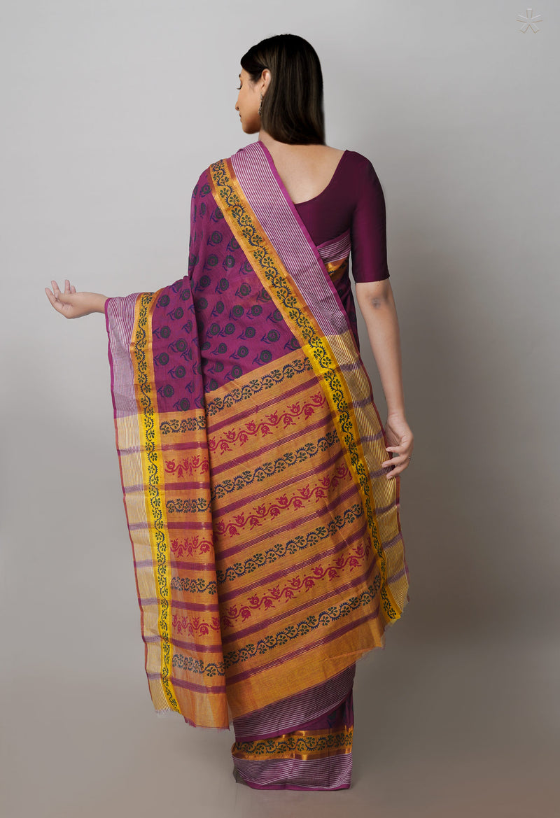 Purple Mangalagiri Cotton Saree-UNM71180