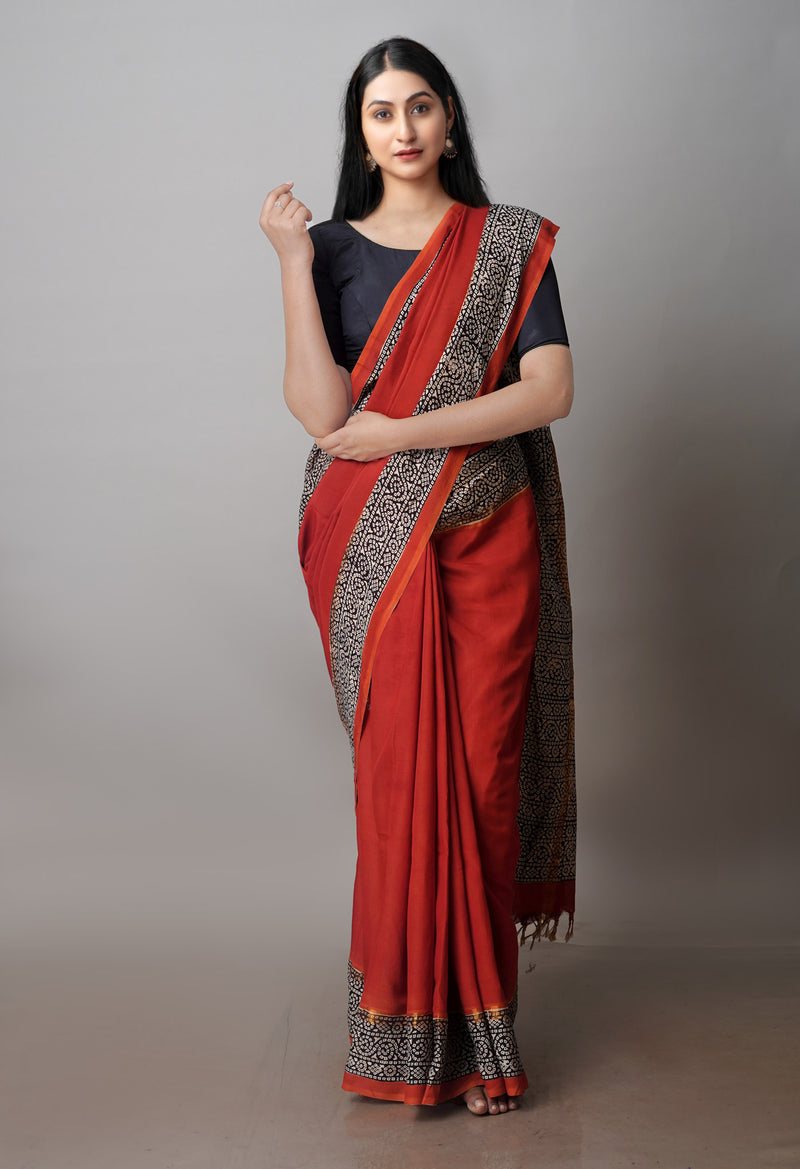 Maroon Bagru Printed Soft Silk Saree-UNM71205