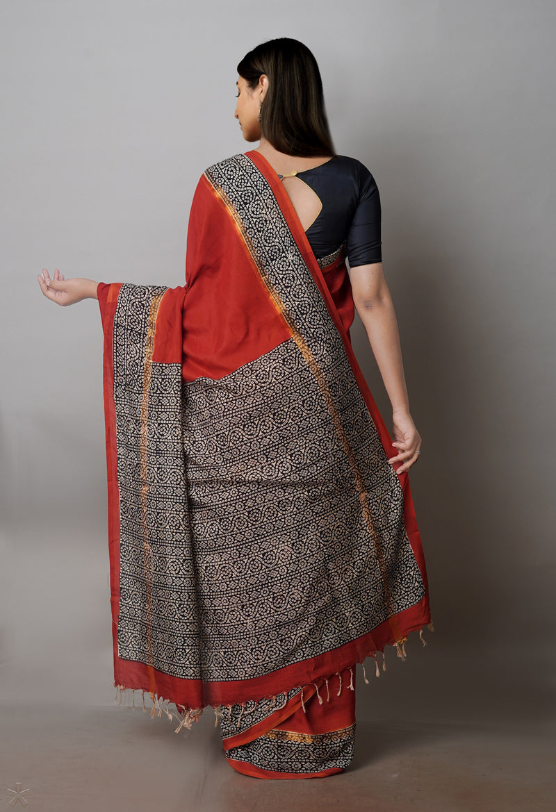 Maroon Bagru Printed Soft Silk Saree-UNM71205