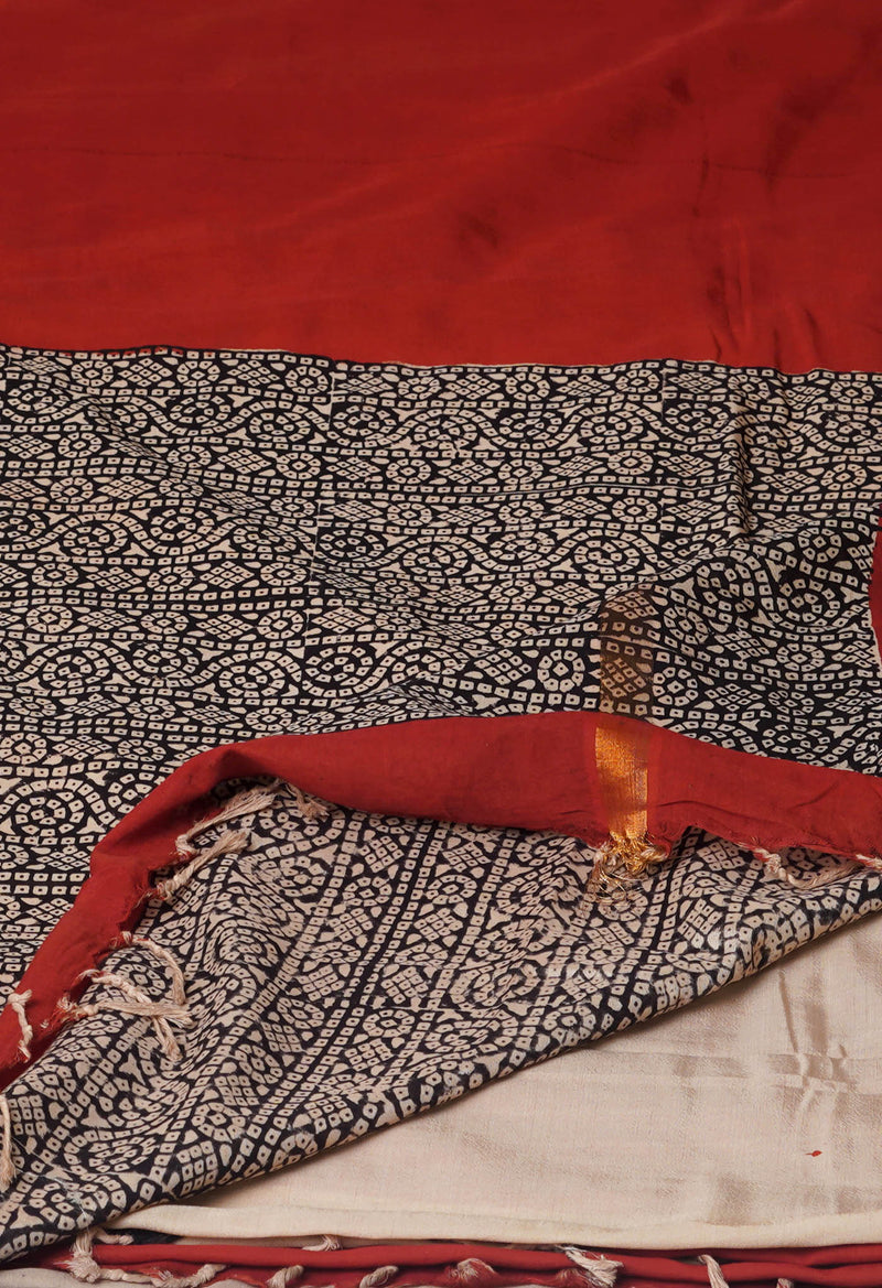 Maroon Bagru Printed Soft Silk Saree-UNM71205