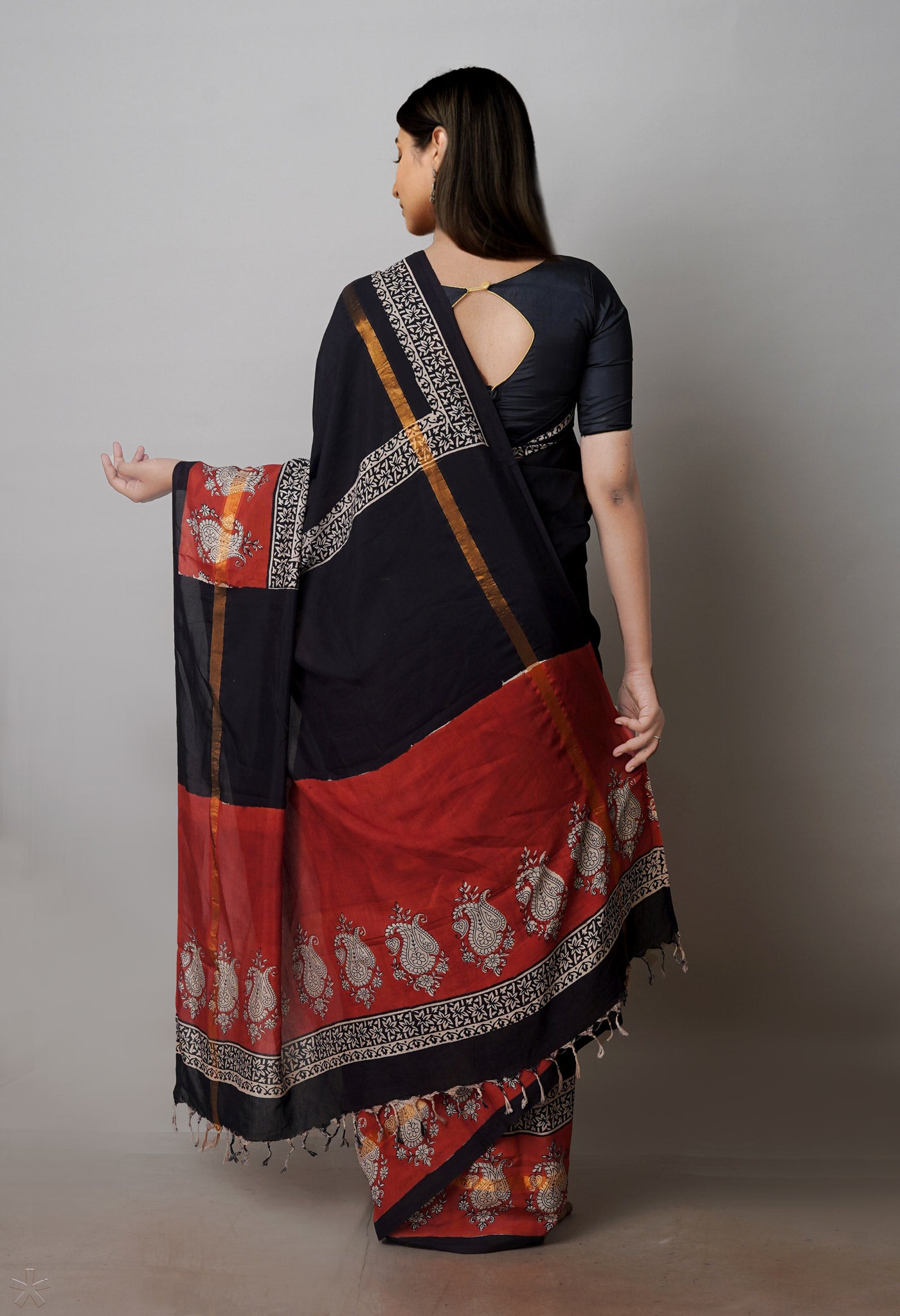 Black Bagru Printed Soft Silk Saree-UNM71214