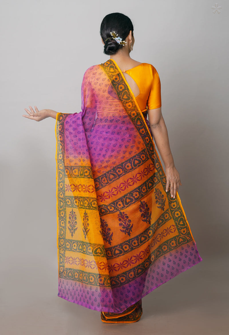 Purple Pure Kota Block Printed Cotton Saree-UNM71227
