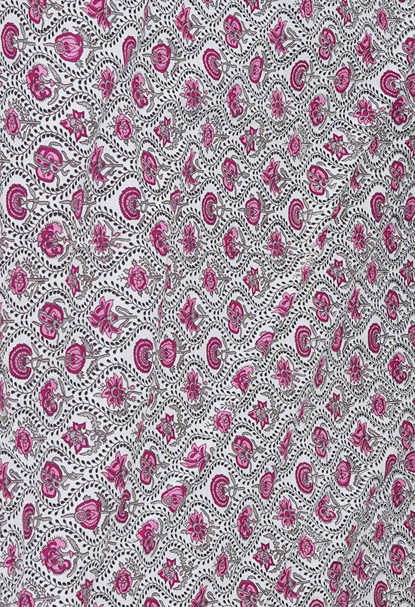 Grey Pure Kota Block Printed Cotton Saree-UNM71230