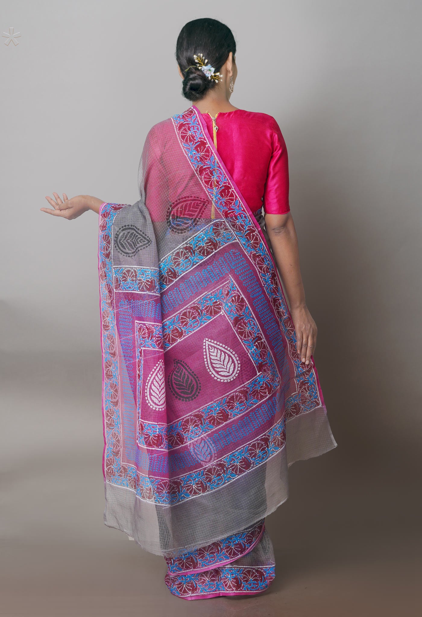 Grey Pure Kota Block Printed Cotton Saree-UNM71238