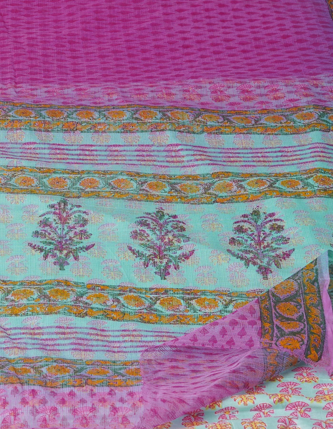 Pink Pure Kota Block Printed Cotton Saree-UNM71242