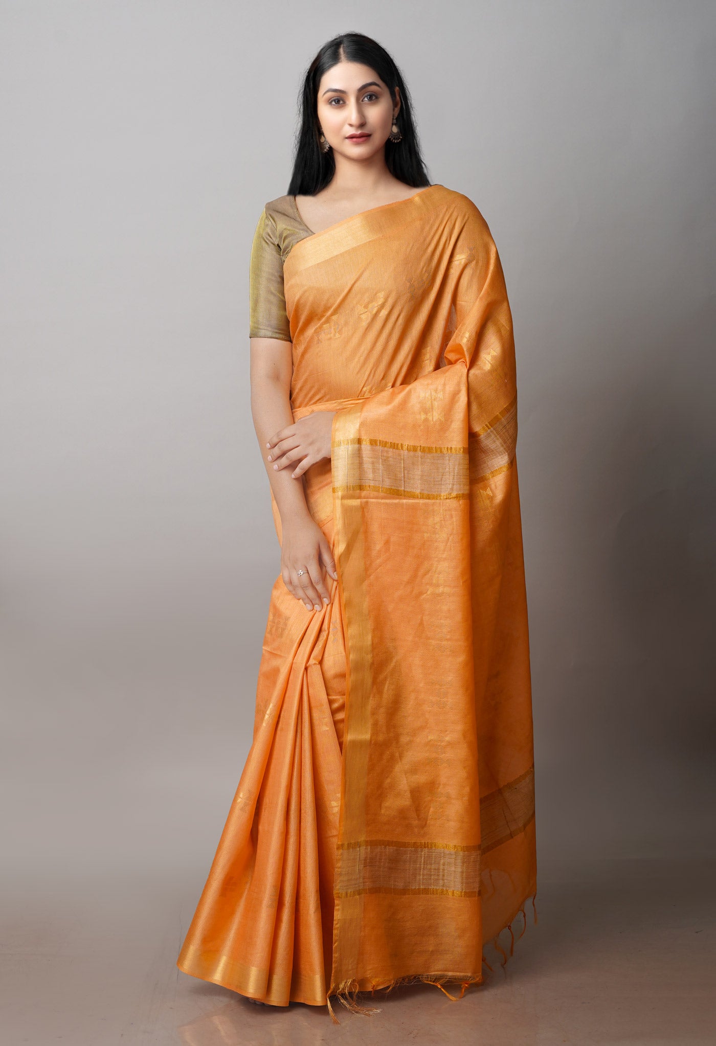 Orange Chanderi Sico Saree-UNM71267