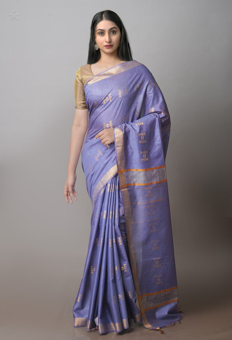 Steel Blue Chanderi Sico Saree- UNM71276