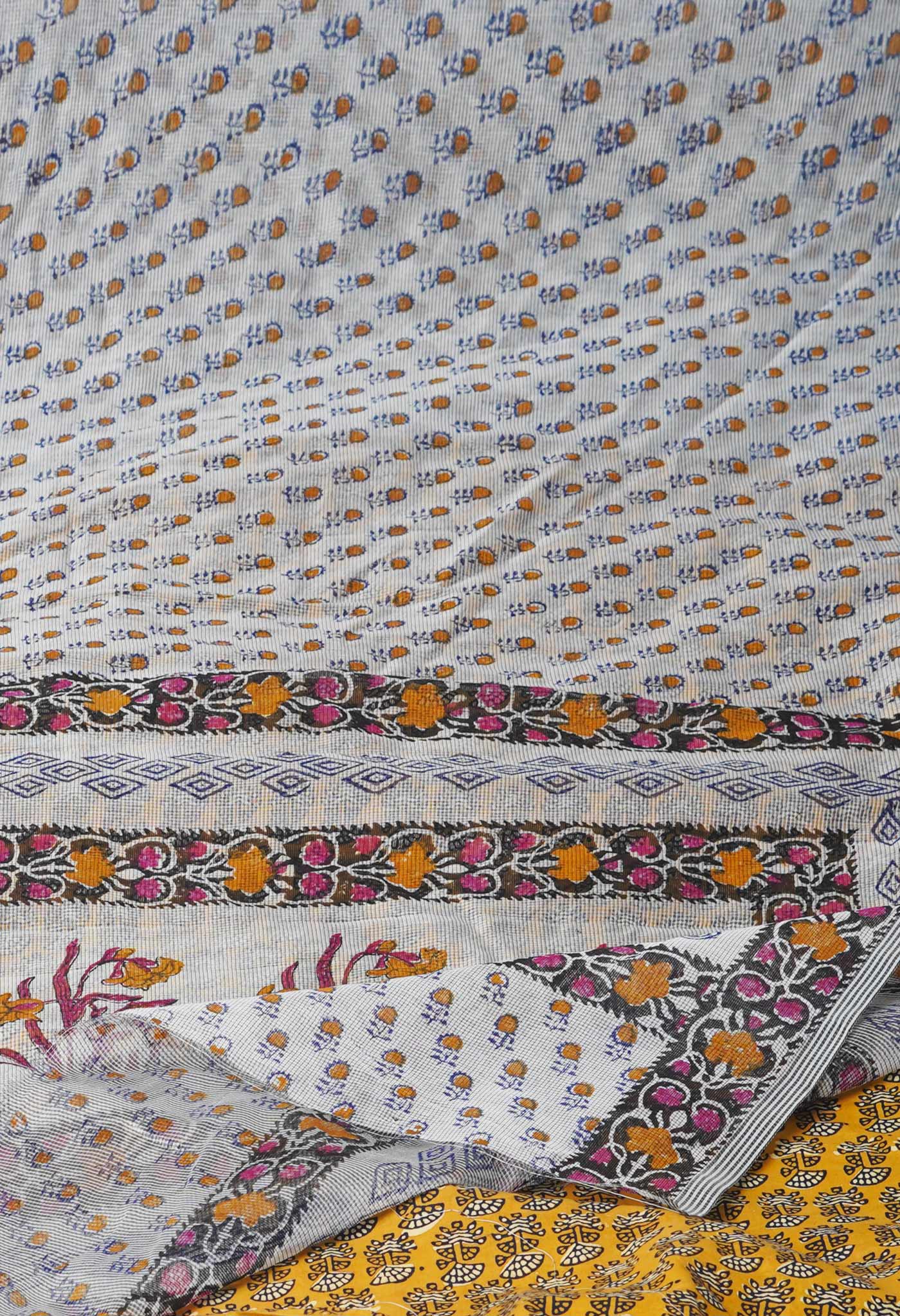 Pale Grey  Block Printed Supernet  Saree-UNM71313