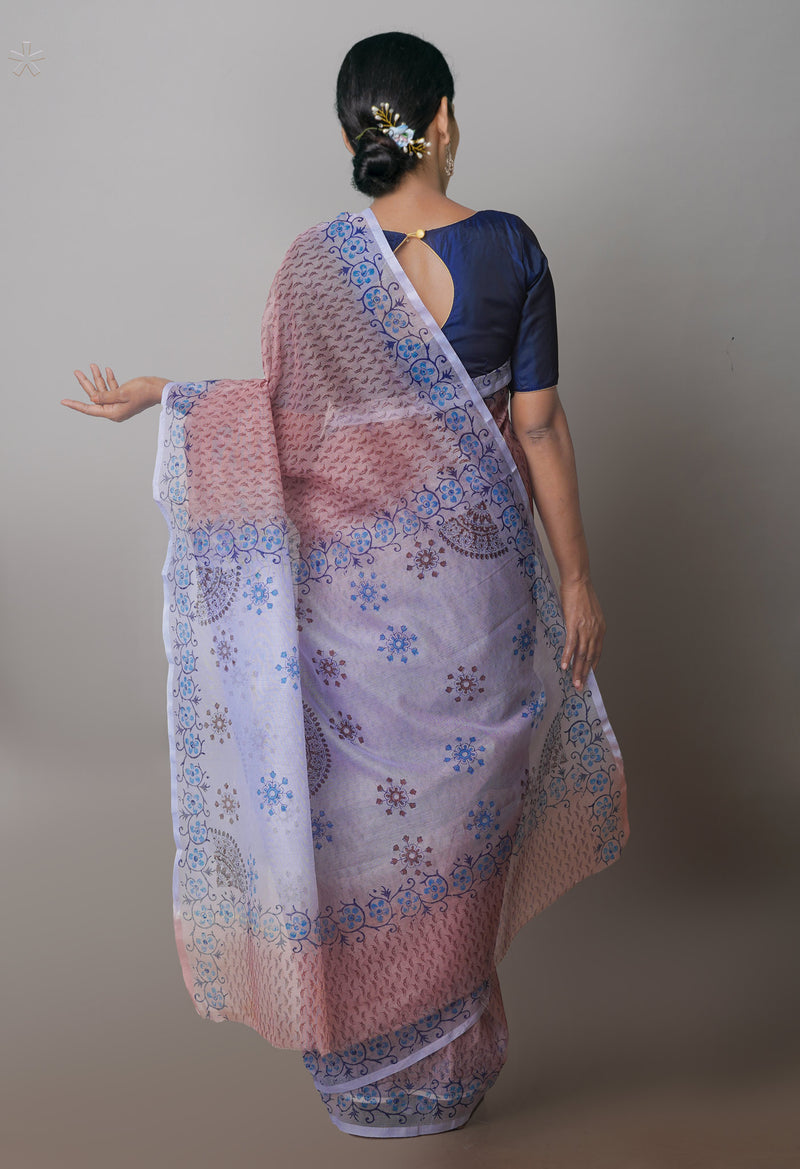 Light Brown  Block Printed Supernet  Saree-UNM71322