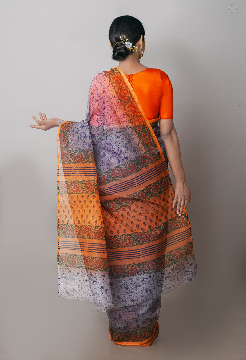 Grey  Block Printed Supernet  Saree-UNM71329