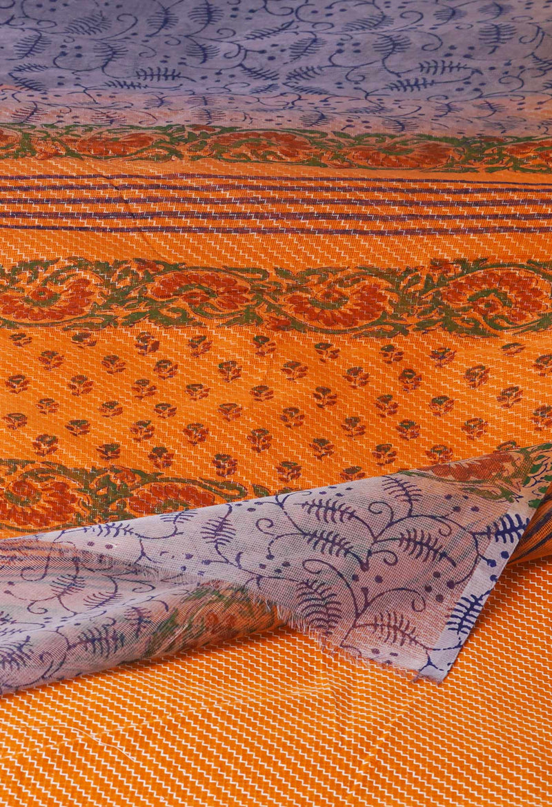 Grey  Block Printed Supernet  Saree-UNM71329