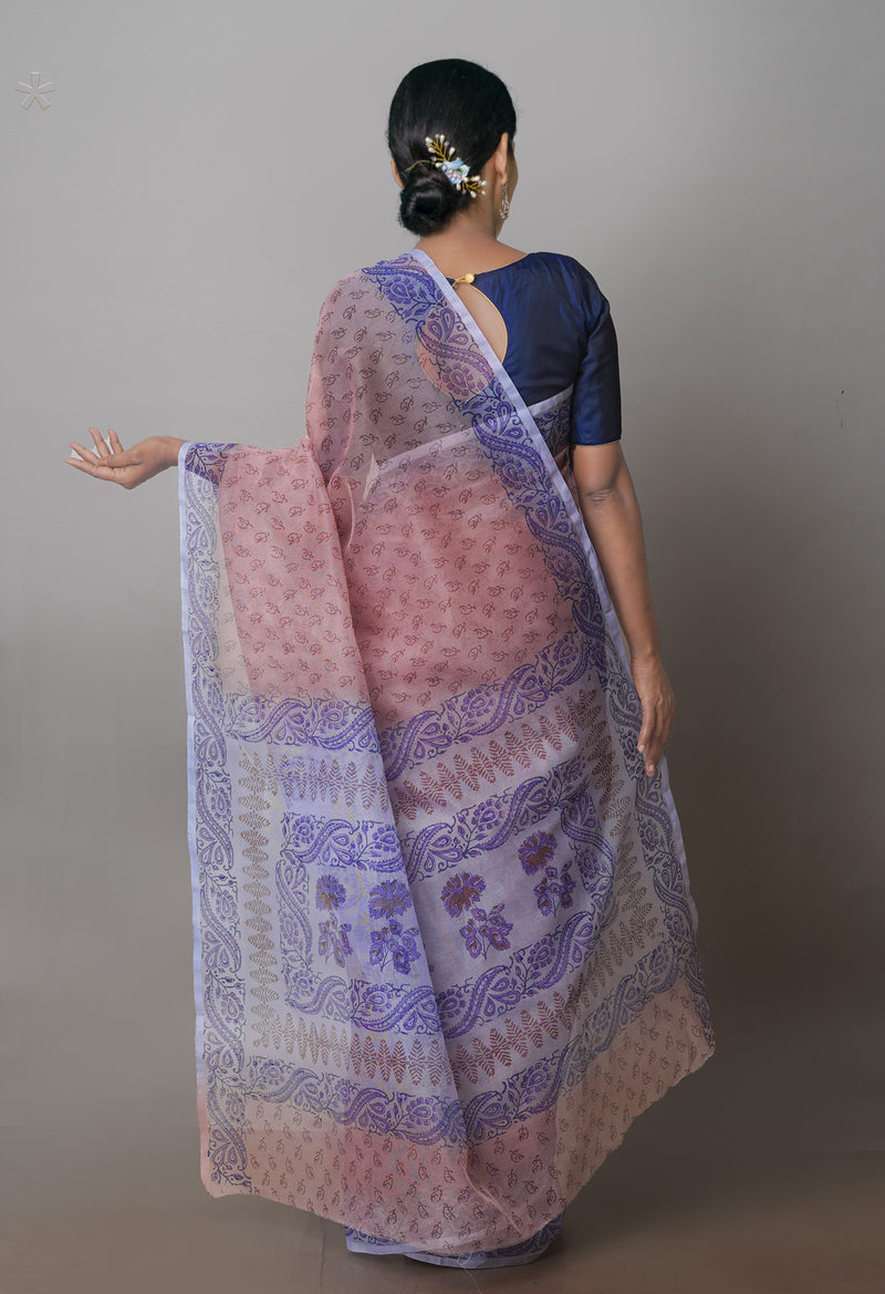 Light Brown  Block Printed Supernet  Saree-UNM71333