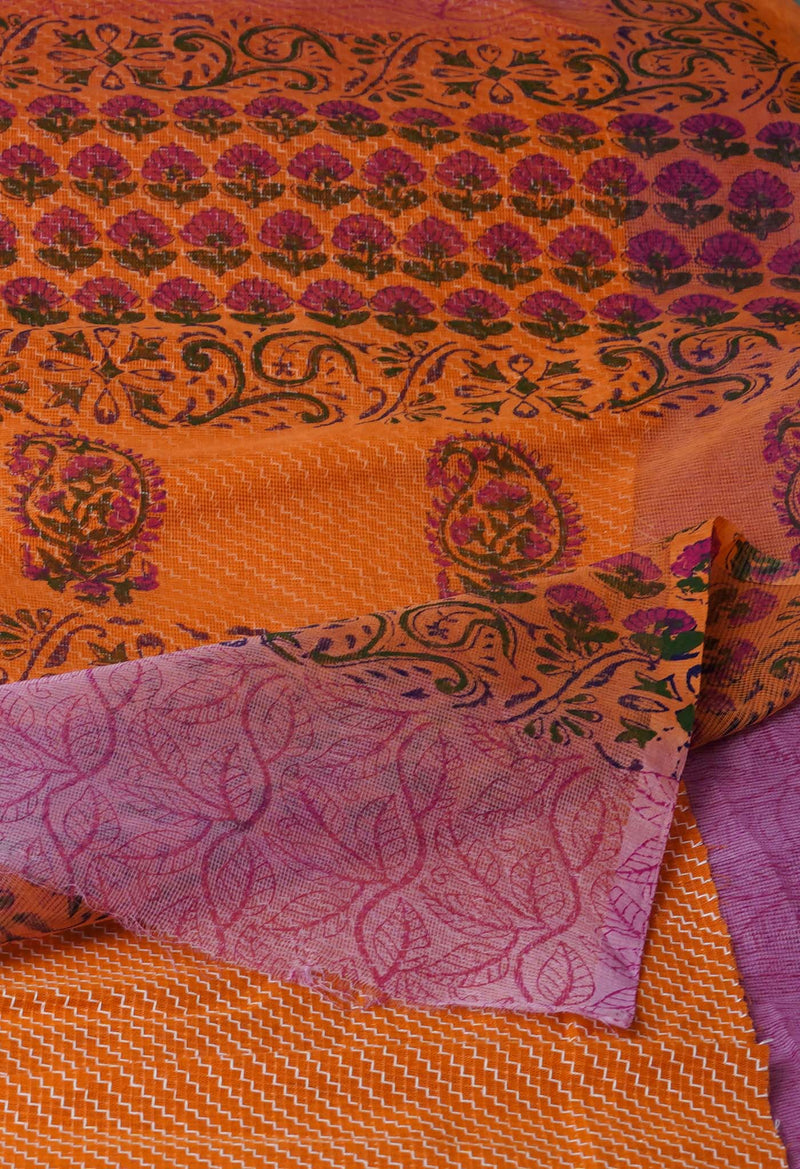 Pink  Block Printed Supernet  Saree-UNM71345