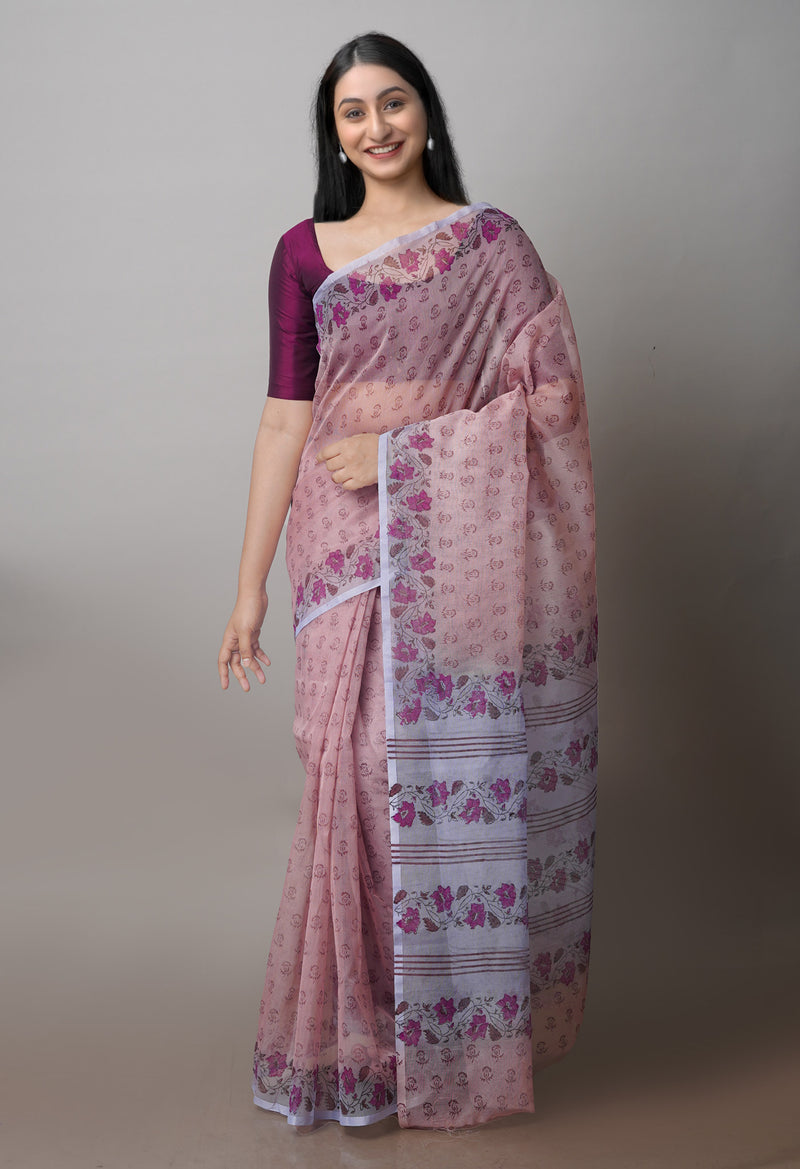 Light Brown  Block Printed Supernet  Saree-UNM71352