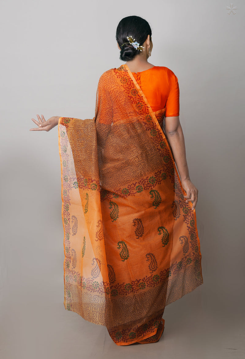 Chocolate Brown   Block Printed Supernet  Saree-UNM71363
