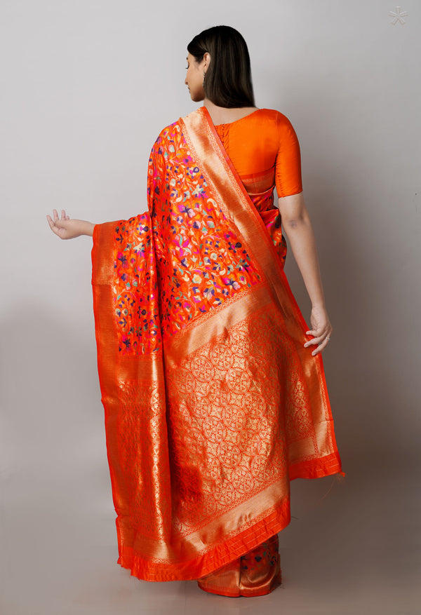 Orange Banarasi Silk Saree-UNM71366