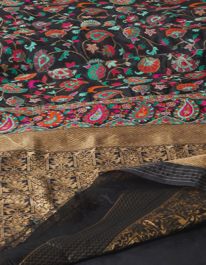 Black  Banarasi Silk Saree-UNM71372