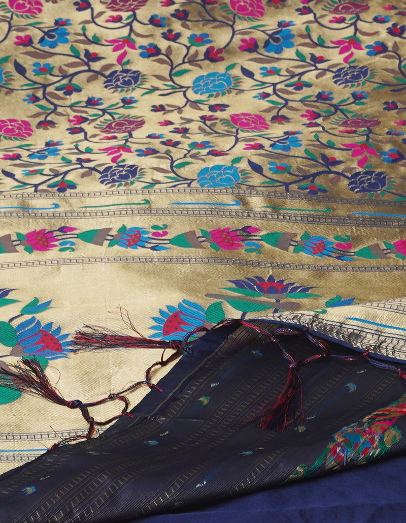 Navy Blue Banarasi Silk Saree-UNM71379