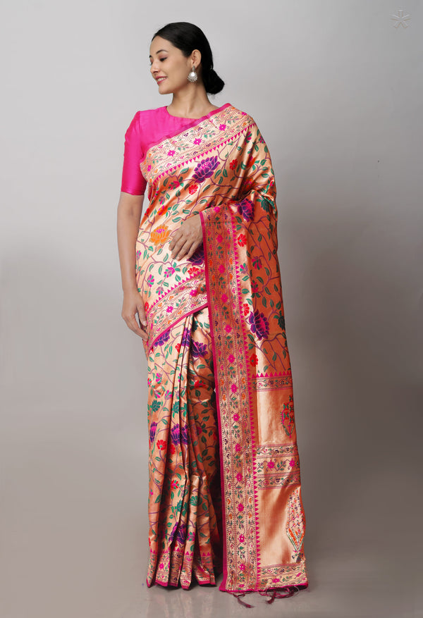 Pink Banarasi Silk Saree-UNM71380